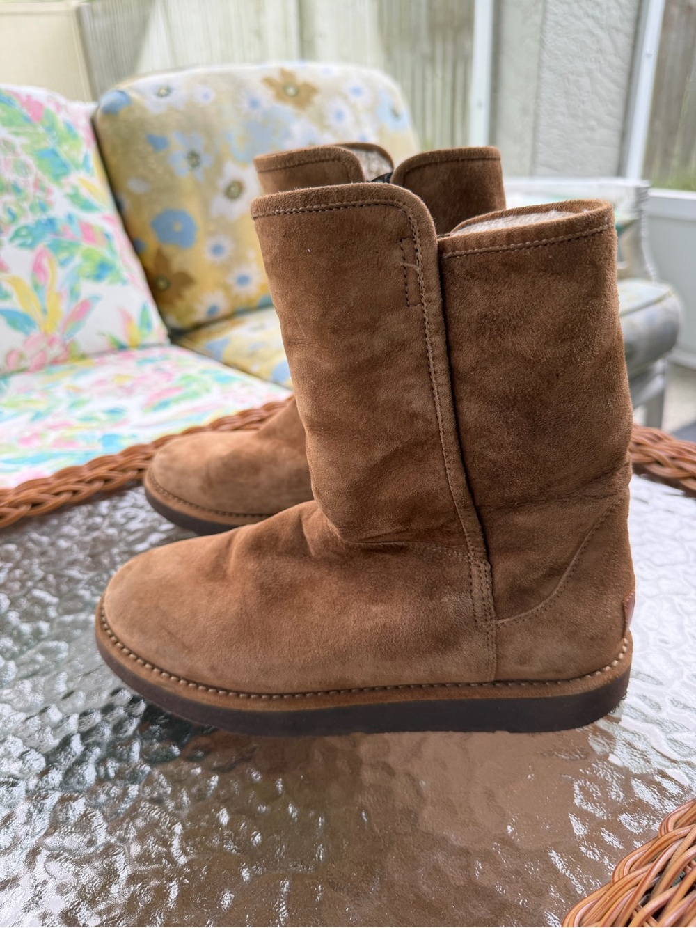 UGG Abree Short Italian Made Classic Luxe Boots 7 Brown